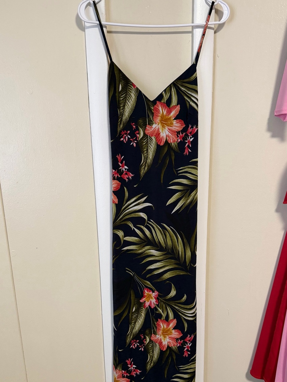 Blue Navy Floral Slip Dress with Pink Hibiscus Print